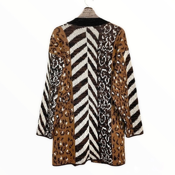 Vintage Colter Bay Mixed Pattern Longline Open Front Cardigan Sweater Large XL - Picture 2 of 16